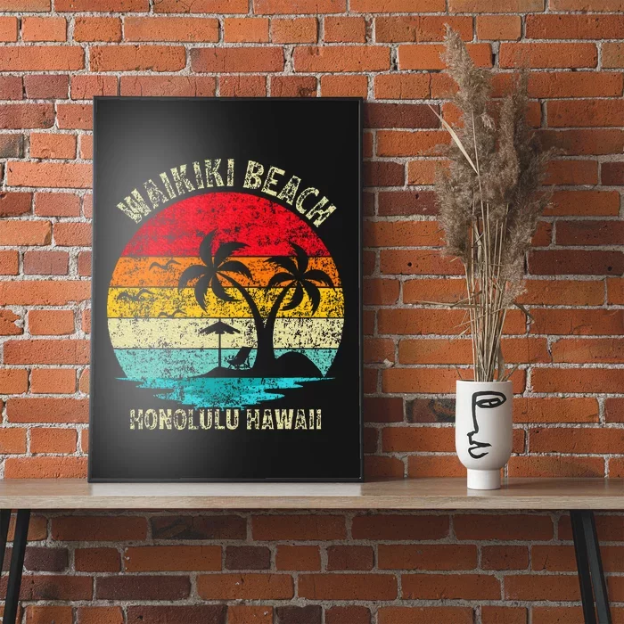 Family Vacation Vintage Retro Honolulu Hawaii Waikiki Beach Poster