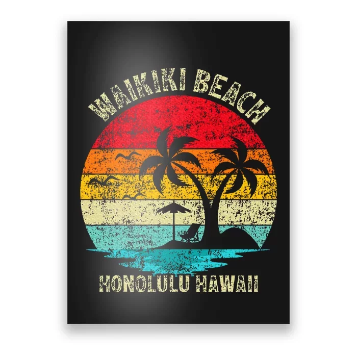 Family Vacation Vintage Retro Honolulu Hawaii Waikiki Beach Poster