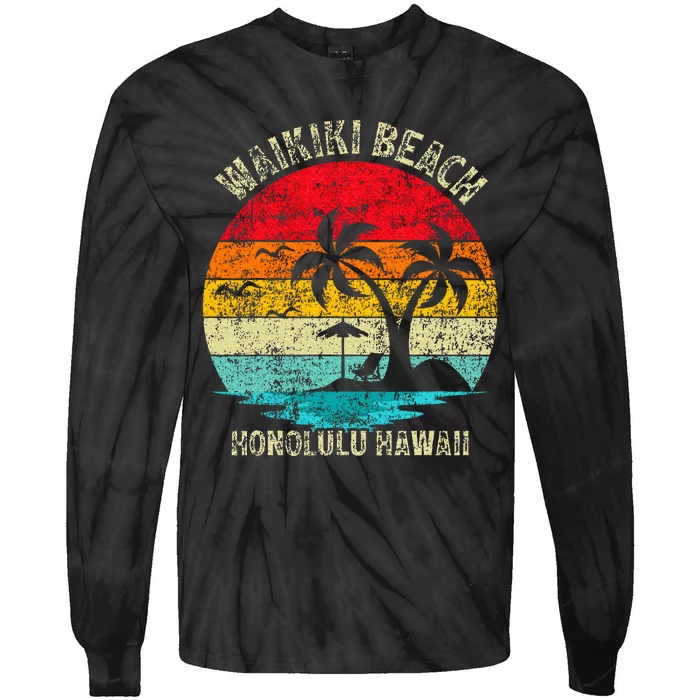 Family Vacation Vintage Retro Honolulu Hawaii Waikiki Beach Tie-Dye Long Sleeve Shirt