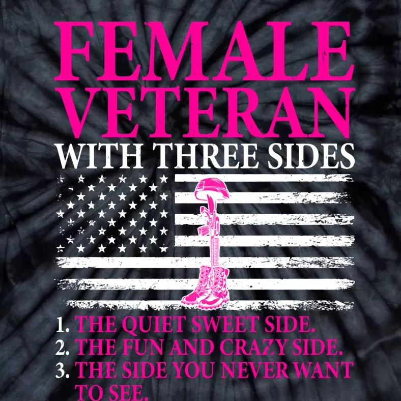 Female Veteran With Three Sides Women Veteran Mother Grandma Tie-Dye T-Shirt