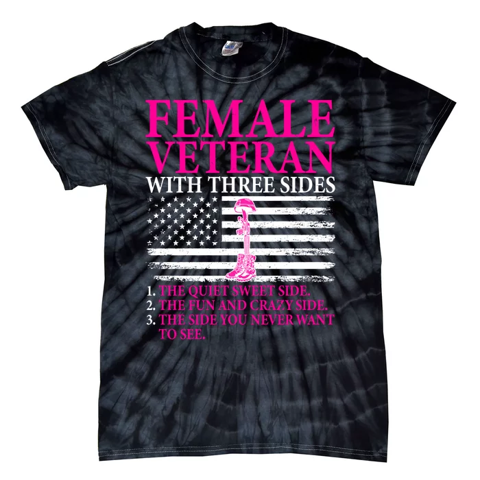 Female Veteran With Three Sides Women Veteran Mother Grandma Tie-Dye T-Shirt