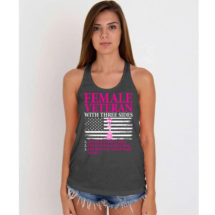 Female Veteran With Three Sides Women Veteran Mother Grandma Women's Knotted Racerback Tank