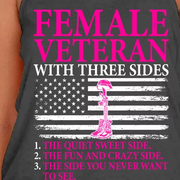 Female Veteran With Three Sides Women Veteran Mother Grandma Women's Knotted Racerback Tank