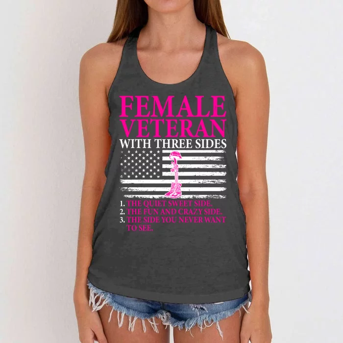 Female Veteran With Three Sides Women Veteran Mother Grandma Women's Knotted Racerback Tank