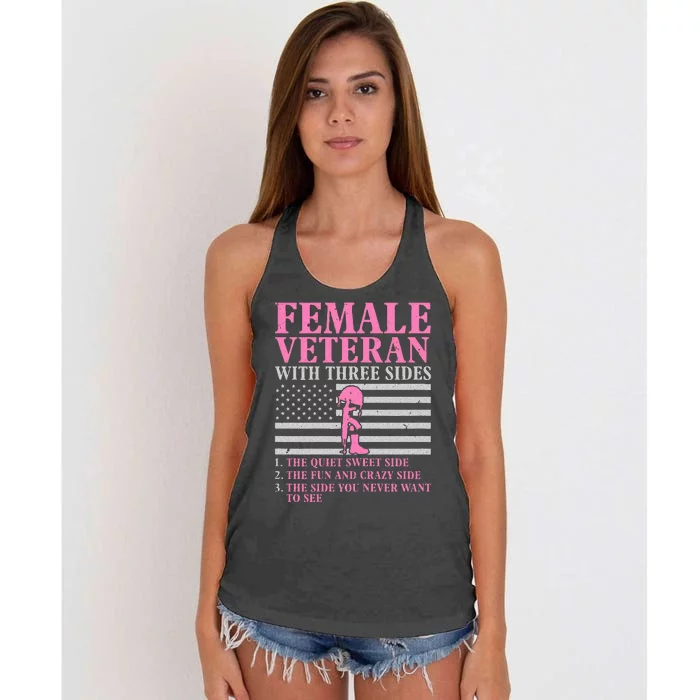 Female Veteran With Three Sides Women Veteran Mother Grandma Women's Knotted Racerback Tank