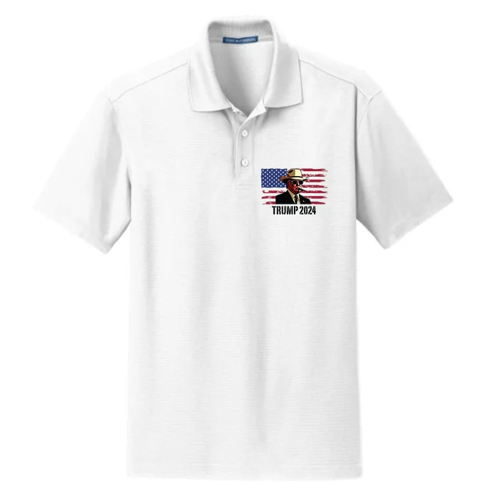 Funny Vintage Western Trump Cowboy Trump Daddy Dry Zone Grid Performance Polo