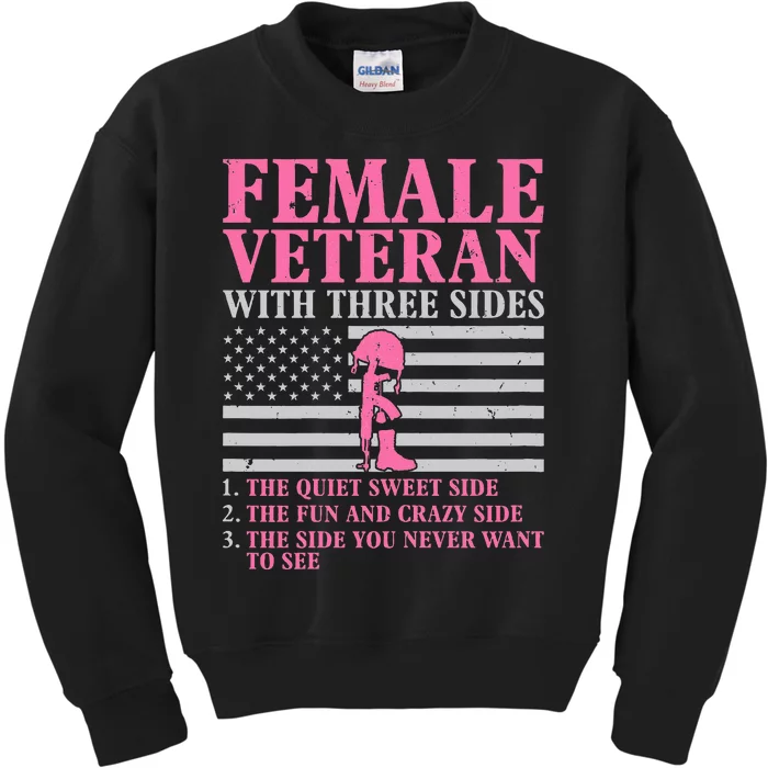 Female Veteran With Three Sides Women Veteran Mother Grandma Kids Sweatshirt