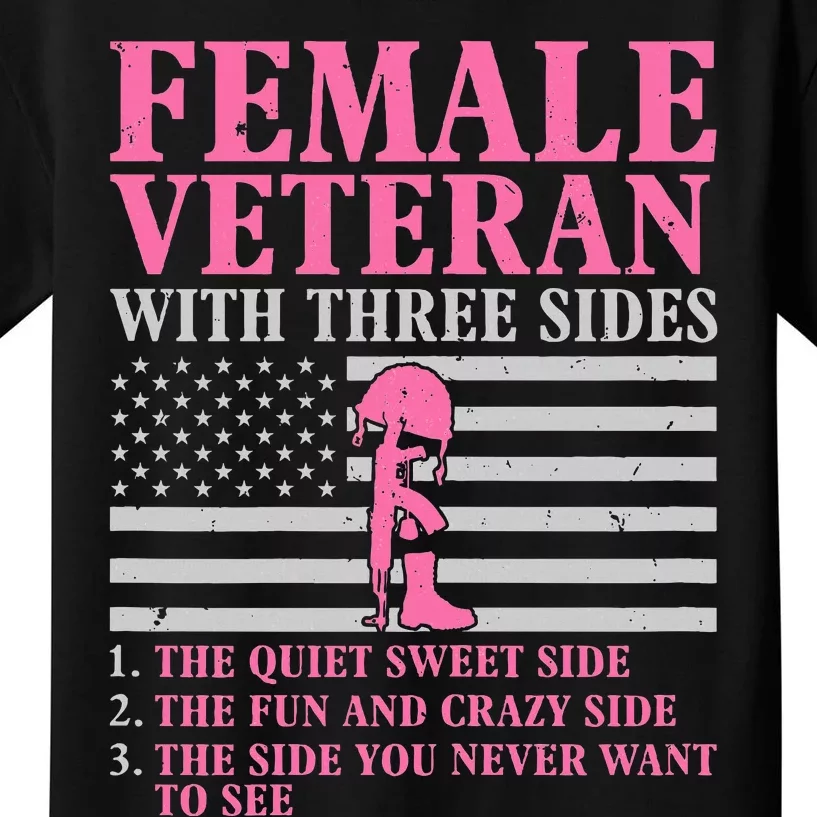 Female Veteran With Three Sides Women Veteran Mother Grandma Kids T-Shirt