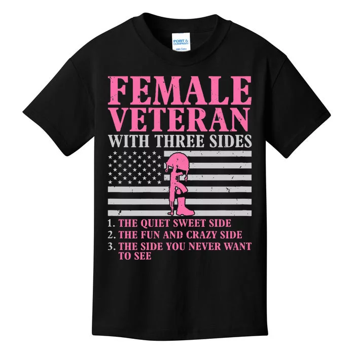 Female Veteran With Three Sides Women Veteran Mother Grandma Kids T-Shirt