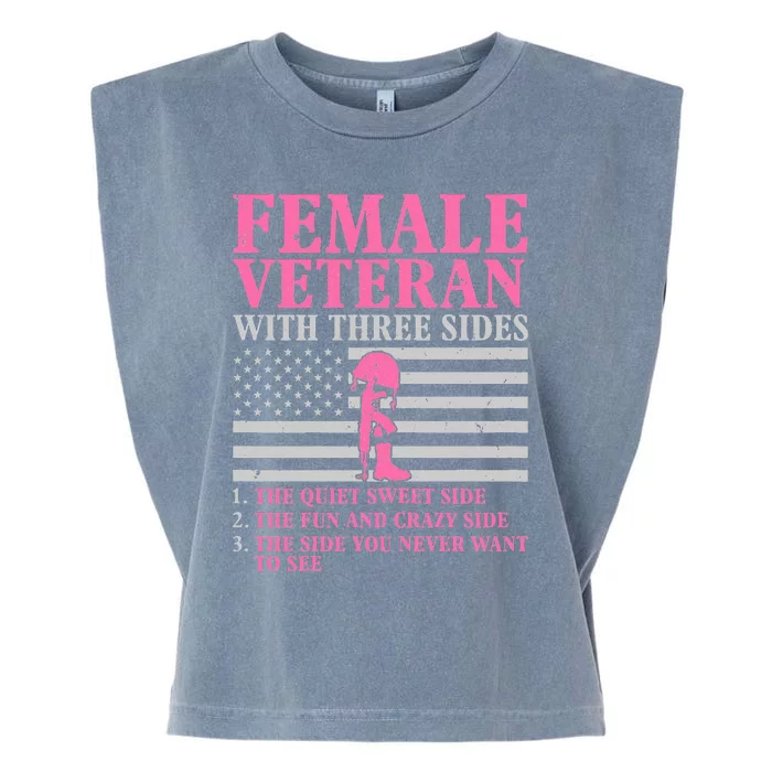 Female Veteran With Three Sides Women Veteran Mother Grandma Garment-Dyed Women's Muscle Tee