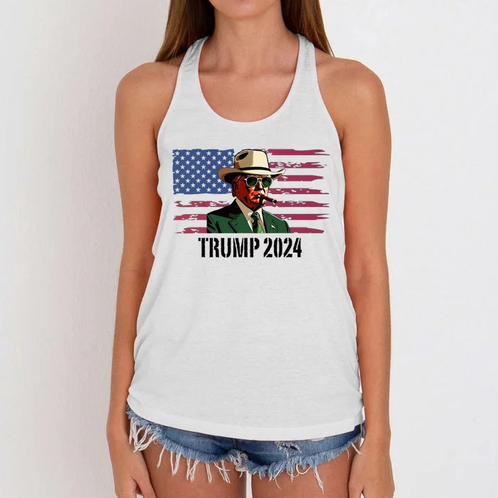 Funny Vintage Western Trump Cowboy Trump Daddy Women's Knotted Racerback Tank