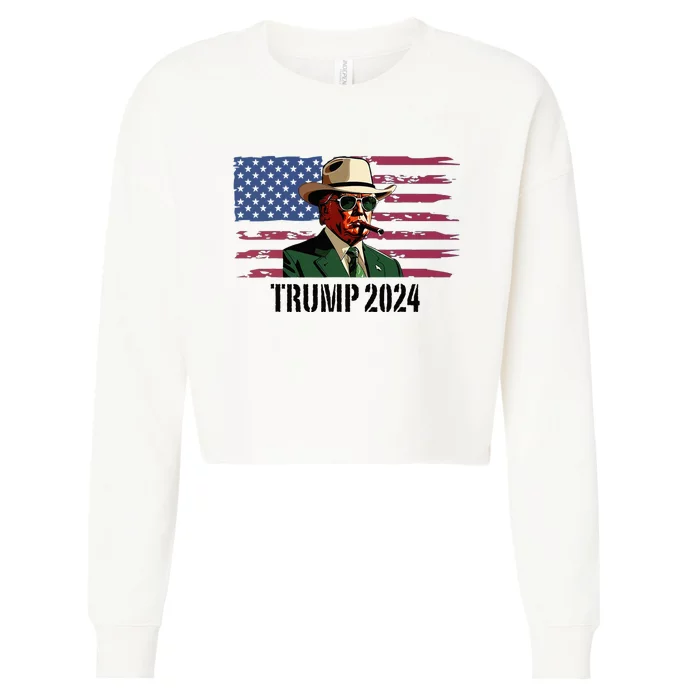 Funny Vintage Western Trump Cowboy Trump Daddy Cropped Pullover Crew