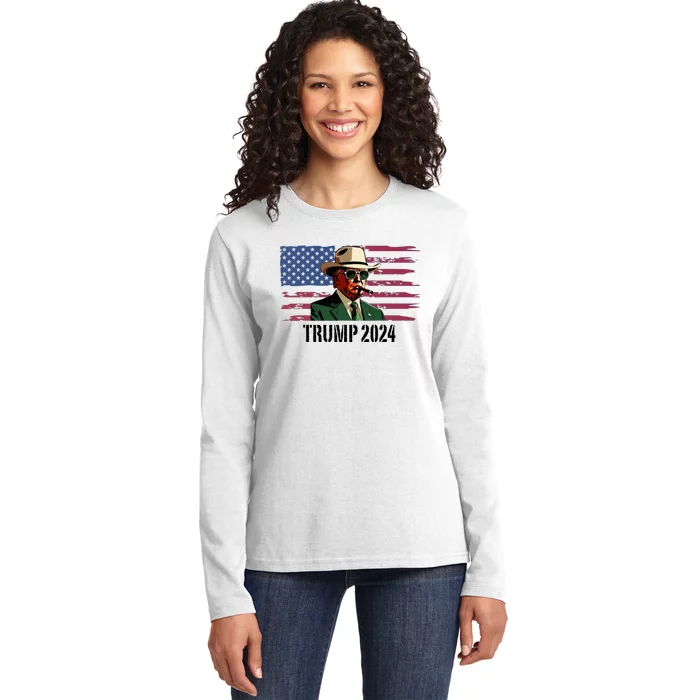 Funny Vintage Western Trump Cowboy Trump Daddy Ladies Long Sleeve Shirt