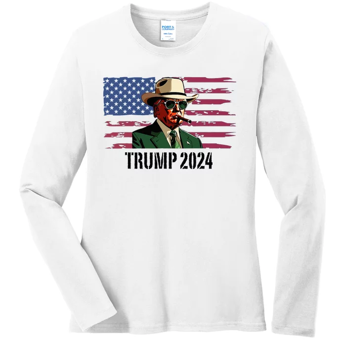 Funny Vintage Western Trump Cowboy Trump Daddy Ladies Long Sleeve Shirt