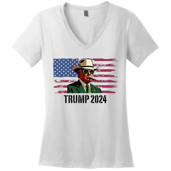 Funny Vintage Western Trump Cowboy Trump Daddy Women's V-Neck T-Shirt