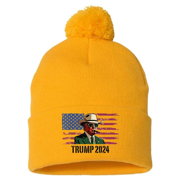 Funny Vintage Western Trump Cow Trump Daddy Pom Pom 12in Knit Beanie