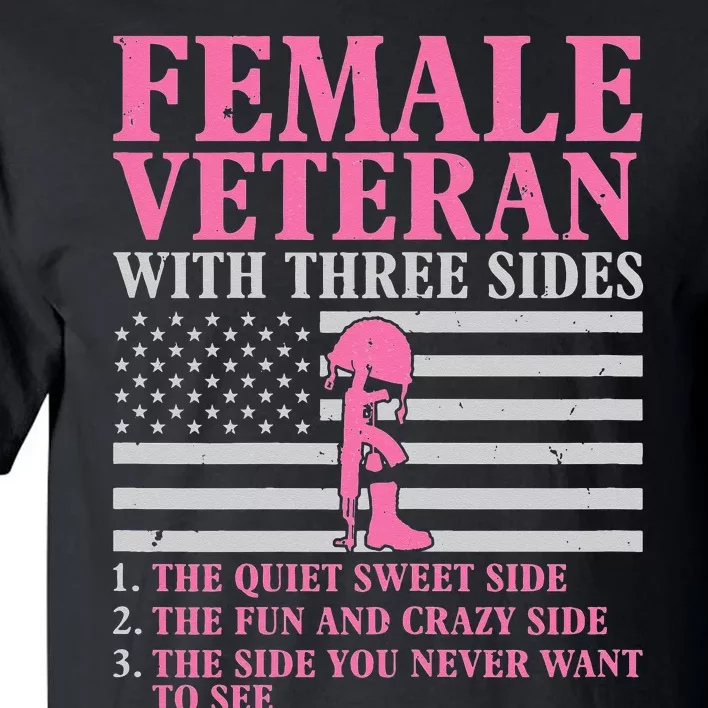 Female Veteran with Three Sides  Veteran Mother Grandma Tall T-Shirt