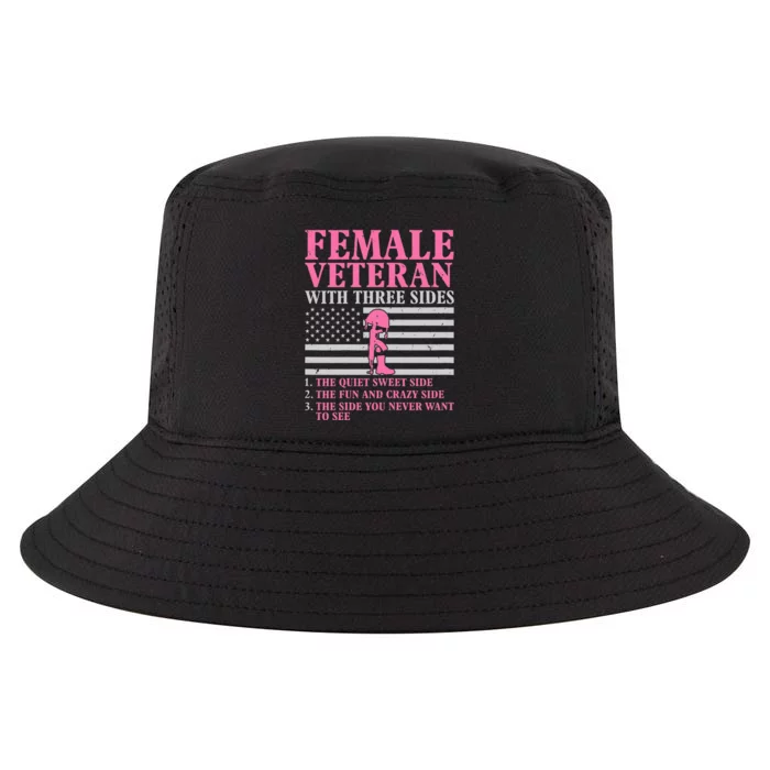 Female Veteran With Three Sides Veteran Mother Grandma Cool Comfort Performance Bucket Hat