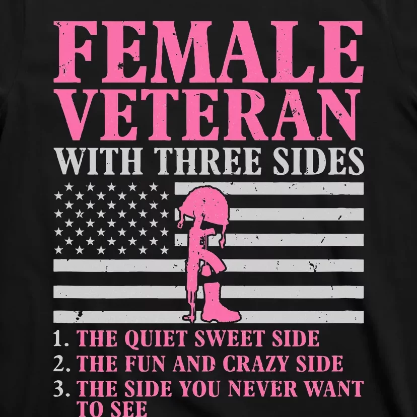 Female Veteran With Three Sides Veteran Mother Grandma T-Shirt