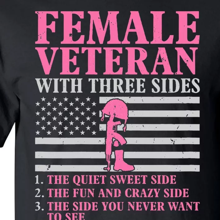 Female Veteran With Three Sides Veteran Mother Grandma Tall T-Shirt