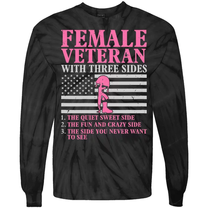 Female Veteran With Three Sides Veteran Mother Grandma Tie-Dye Long Sleeve Shirt