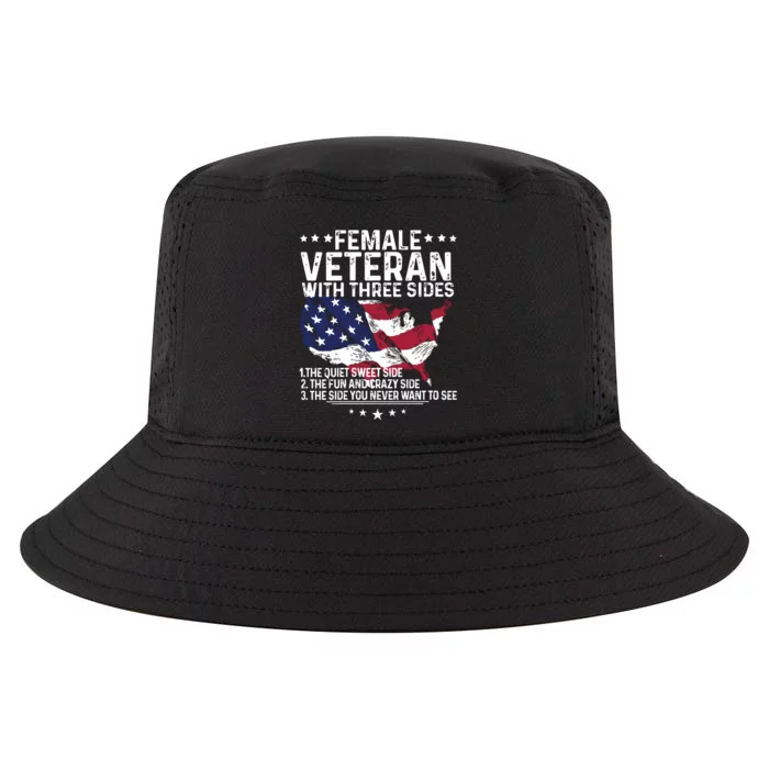 Female Veteran With Three Sides Women Veteran American Flag Cool Comfort Performance Bucket Hat