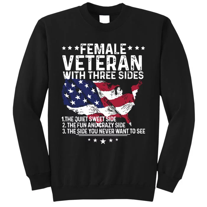 Female Veteran With Three Sides Women Veteran American Flag Sweatshirt