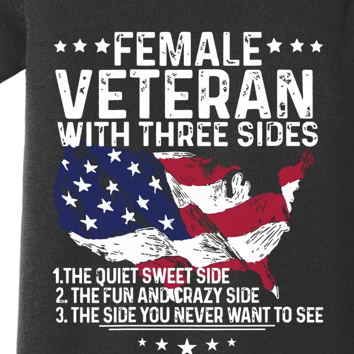 Female Veteran With Three Sides Women Veteran American Flag Baby Bodysuit