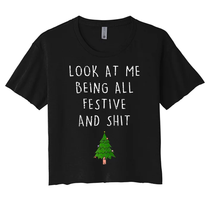 Funny Vintage Xmas Look At Me Being All Festive And Raglan Baseball Women's Crop Top Tee