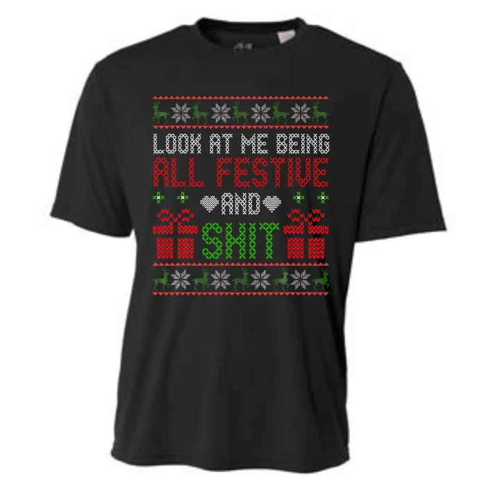 Funny Vintage Xmas Look At Me Being All Festive And Shit Cooling Performance Crew T-Shirt