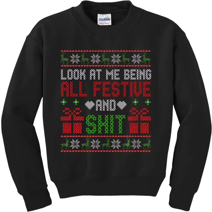 Funny Vintage Xmas Look At Me Being All Festive And Shit Kids Sweatshirt