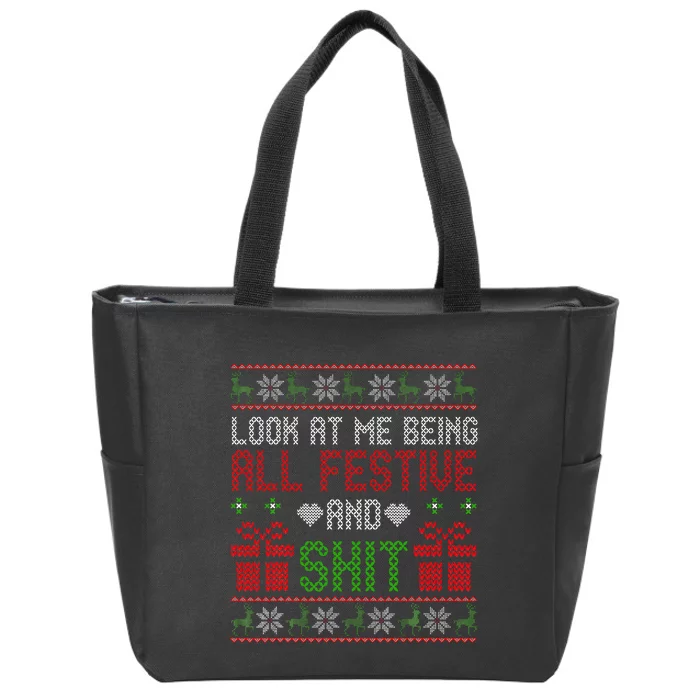 Funny Vintage Xmas Look At Me Being All Festive And Shit Zip Tote Bag