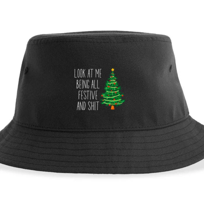 Funny Vintage Xmas Look At Me Being All Festive And Shit Sustainable Bucket Hat