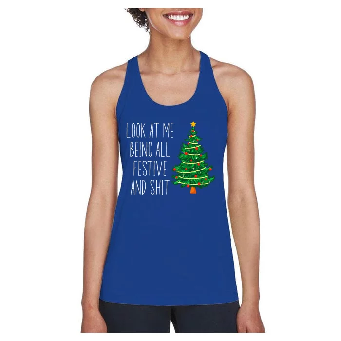 Funny Vintage Xmas Look At Me Being All Festive And Shit Women's Racerback Tank