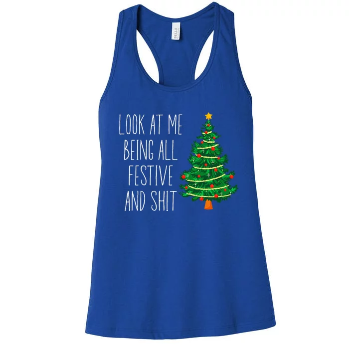 Funny Vintage Xmas Look At Me Being All Festive And Shit Women's Racerback Tank