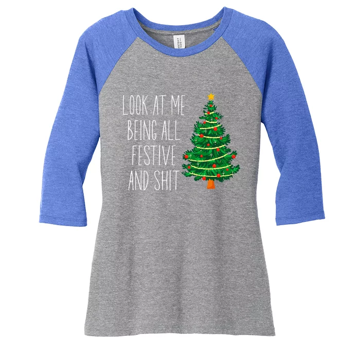 Funny Vintage Xmas Look At Me Being All Festive And Shit Women's Tri-Blend 3/4-Sleeve Raglan Shirt