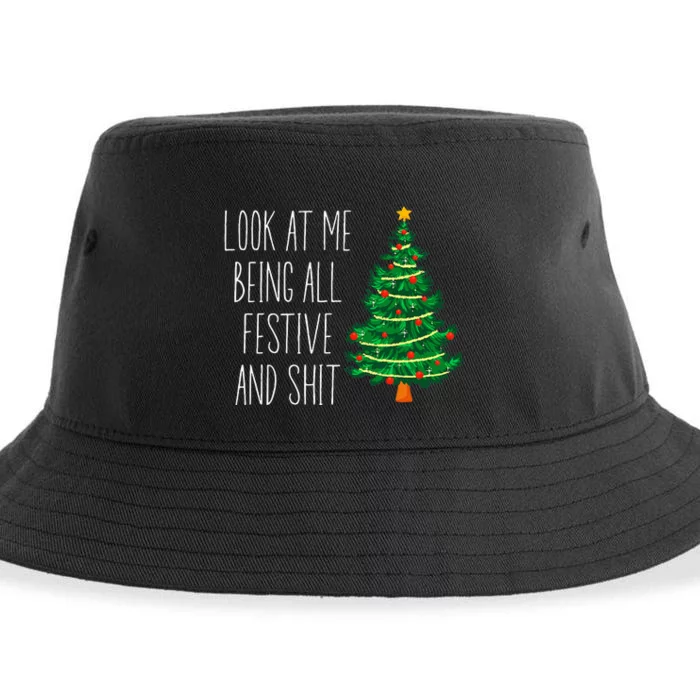 Funny Vintage Xmas Look At Me Being All Festive And Shit Sustainable Bucket Hat