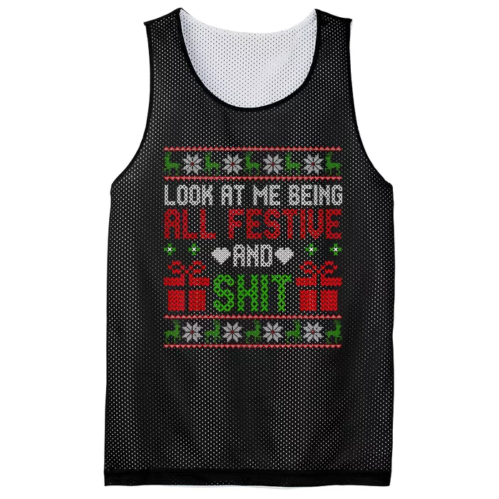 Funny Vintage Xmas Look At Me Being All Festive And Shit Mesh Reversible Basketball Jersey Tank