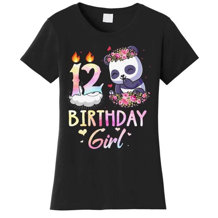 Floral Watercolor 12th Birthday 12 Years Old Panda Women's T-Shirt