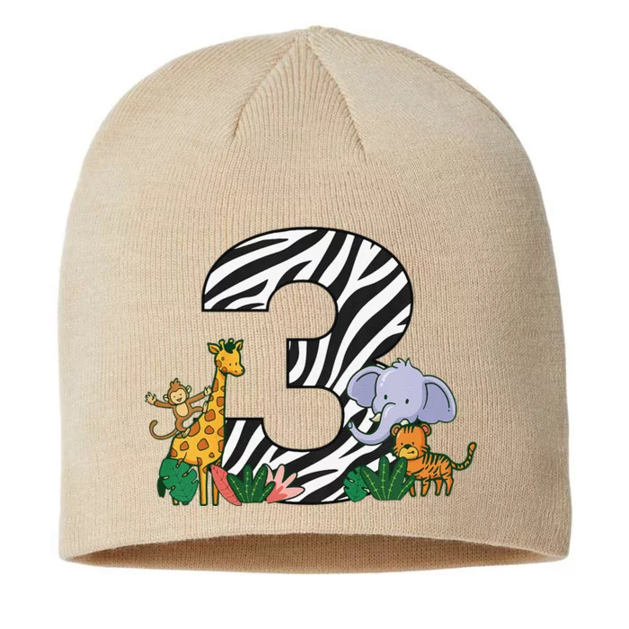 Funny Wild 3rd Birthday Zoo Outfit Jungle 3 Year Old 8 1/2in Sustainable Knit Beanie