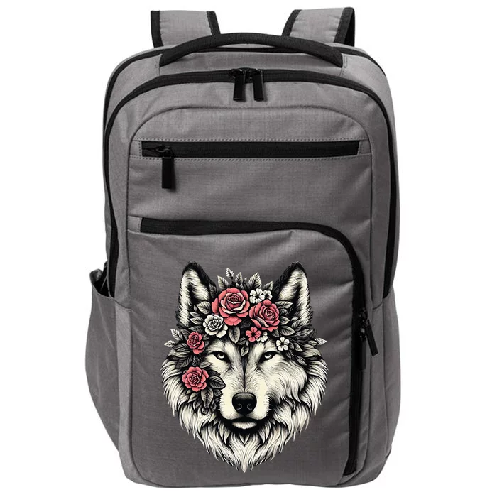 Floral Wolf Animal Cute Botanical Wolf Flowers Wolf Lovers Impact Tech Backpack