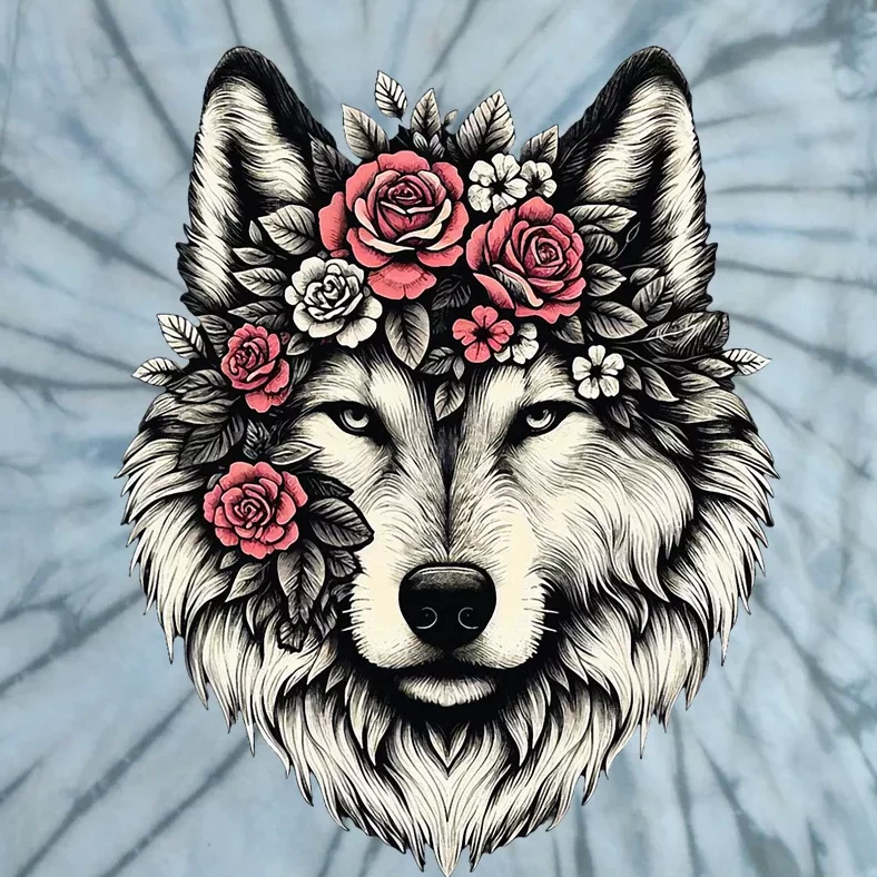 Floral Wolf Animal Cute Botanical Wolf Flowers Wolf Lovers Tie-Dye T-Shirt