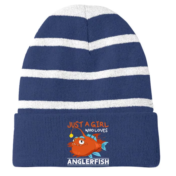 Fishing Women Angler Fish Just A Girl Who Loves Anglerfish Striped Beanie with Solid Band