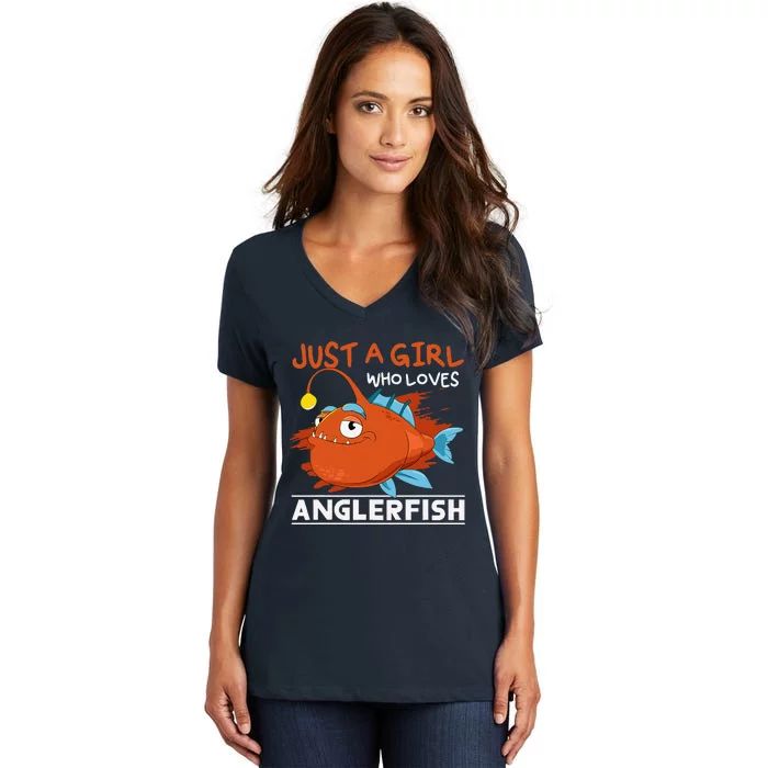 Fishing Women Angler Fish Just A Girl Who Loves Anglerfish Women's V-Neck T-Shirt