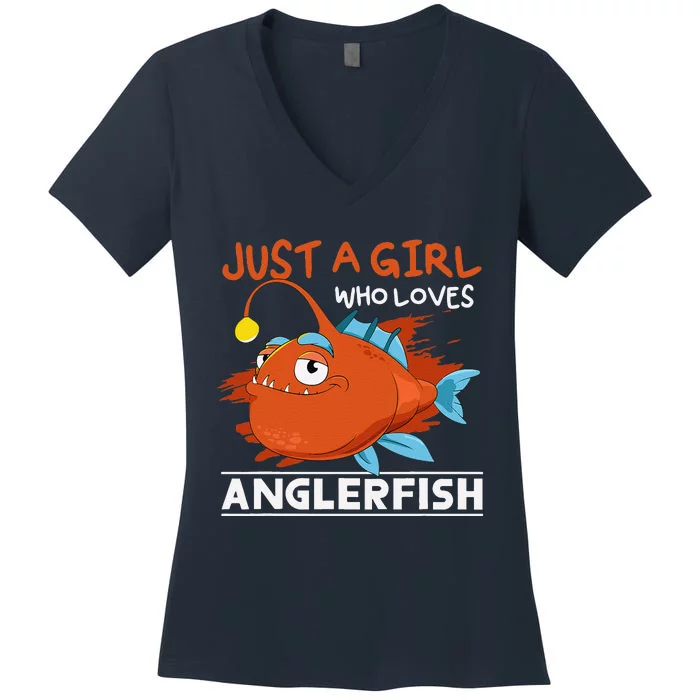 Fishing Women Angler Fish Just A Girl Who Loves Anglerfish Women's V-Neck T-Shirt