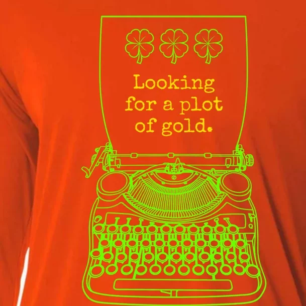 Funny Writer Author Novelist St Patricks Day Plot Of Gold Gift Cooling Performance Long Sleeve Crew