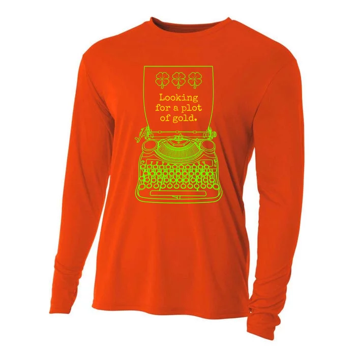 Funny Writer Author Novelist St Patricks Day Plot Of Gold Gift Cooling Performance Long Sleeve Crew