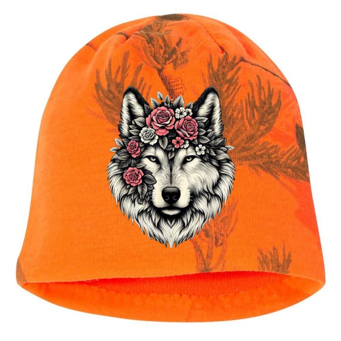 Floral Wolf Animal Cute Botanical Wolf Flowers Wolf Lovers Kati - Camo Knit Beanie