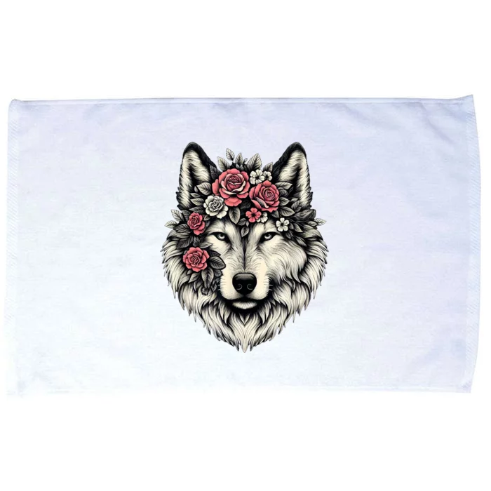 Floral Wolf Animal Cute Botanical Wolf Flowers Wolf Lovers Microfiber Hand Towel