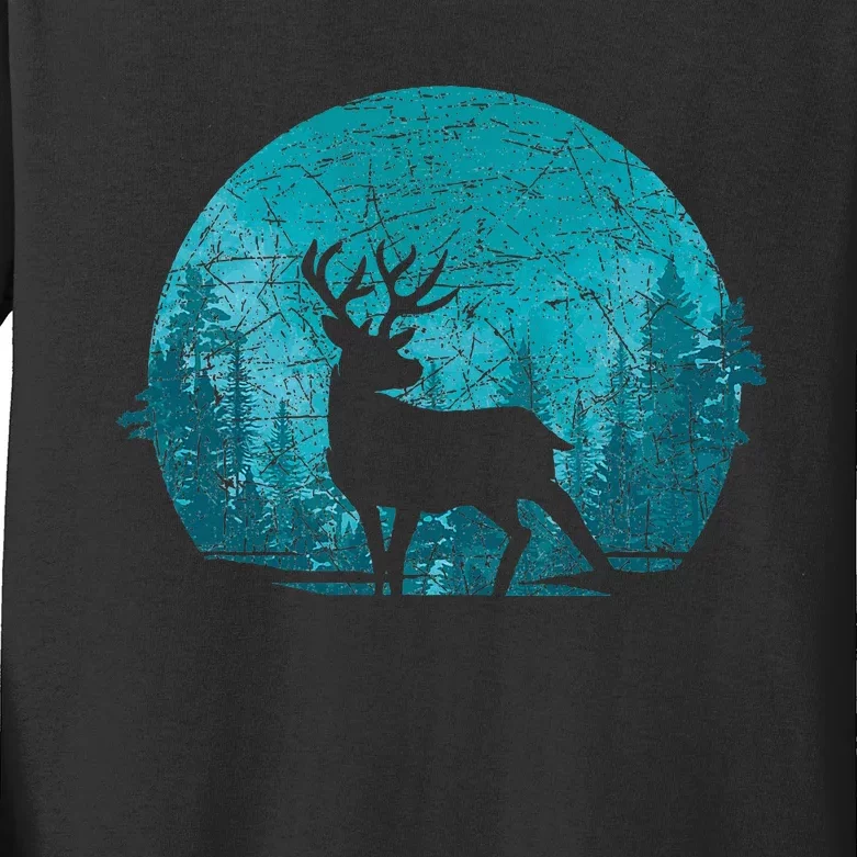 Forest Wildlife Animal Lover Deer Outdoors Trees Nature Kids Long Sleeve Shirt